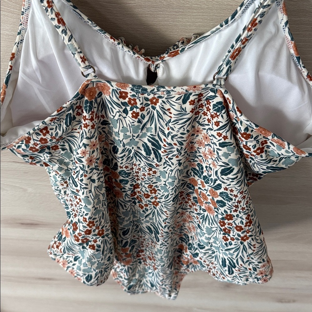 Rylee + Cru Floral Ruffle Swimsuit in Orange and Gray XL - Picture 6 of 7